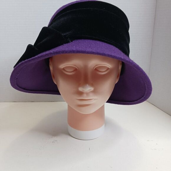 Vintage Da-Me Made in Italy Women's Purple Black Wool Pillbox Hat - Picture 1 of 11